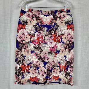 Talbots Floral Print Pencil Skirt 8 Purple Career Office Retro Bloomcore Cottage